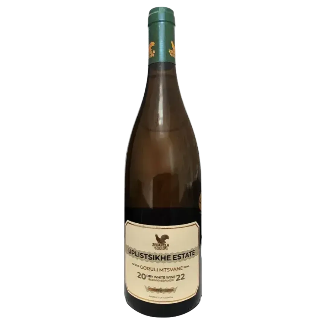 Flasche georgischer Weißwein Uplistsikhe Estate Goruli Mtsvane – trockener, frischer Wein mit floralen und fruchtigen Noten aus der Region Kartlien.