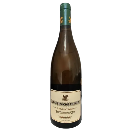 Flasche georgischer Weißwein Uplistsikhe Estate Goruli Mtsvane – trockener, frischer Wein mit floralen und fruchtigen Noten aus der Region Kartlien.